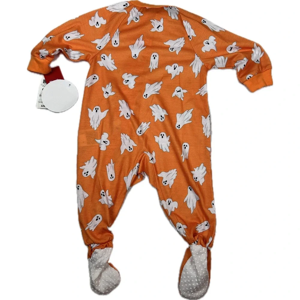 Baby Halloween Ghost Sun Orange Footed Pajamas 6-9 Months NWT